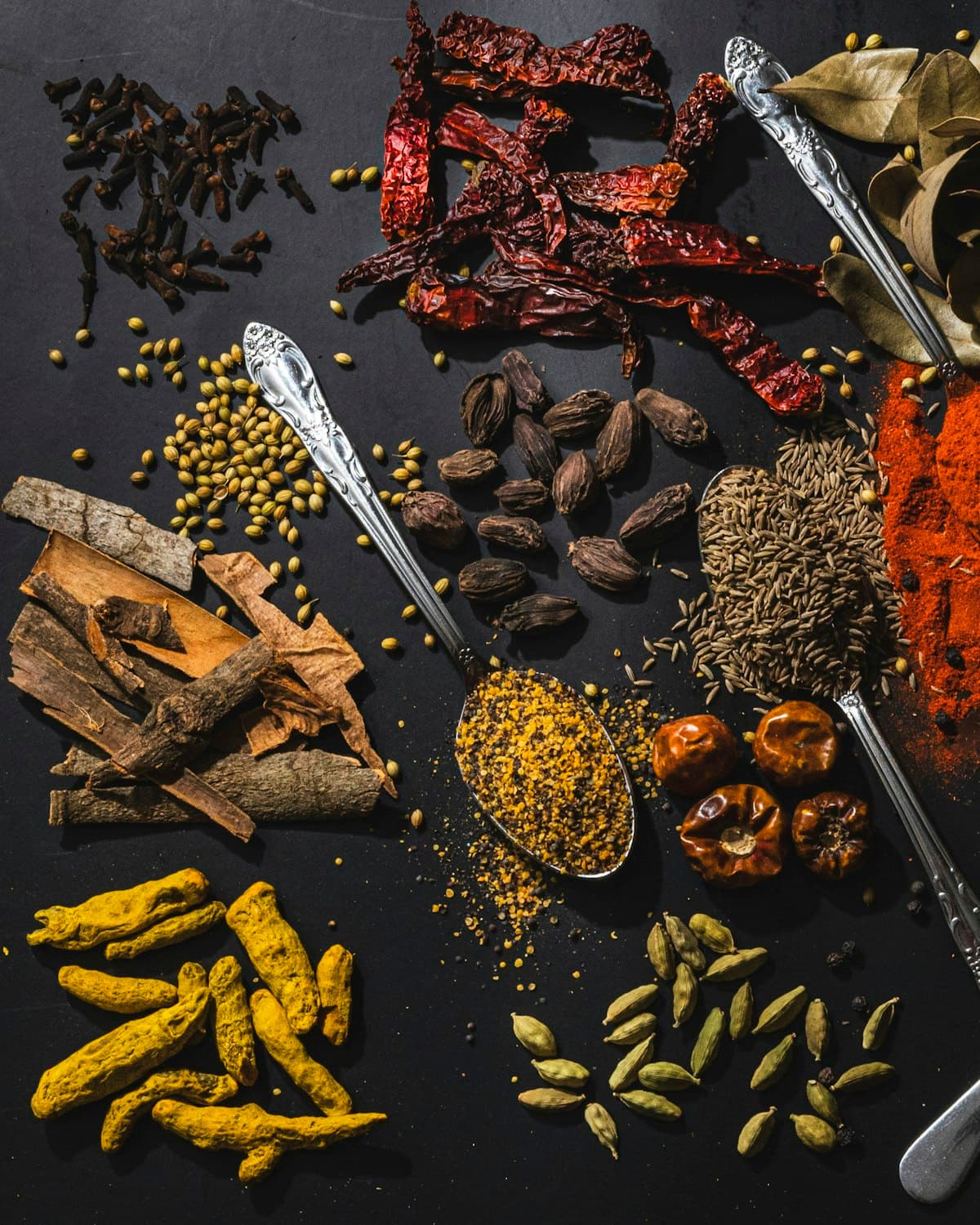 Traditional Tamil spices in brass bowls